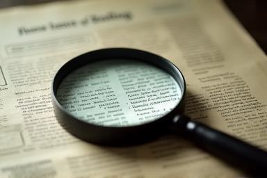 Magnifying glass over a document, symbolizing the detailed work of investigative reporting
