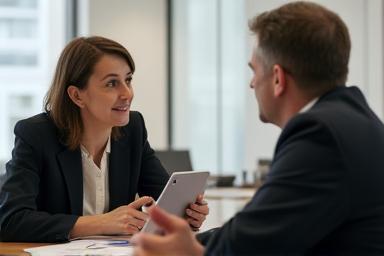 Two people discussing, representing effective communication between journalists and PR professionals